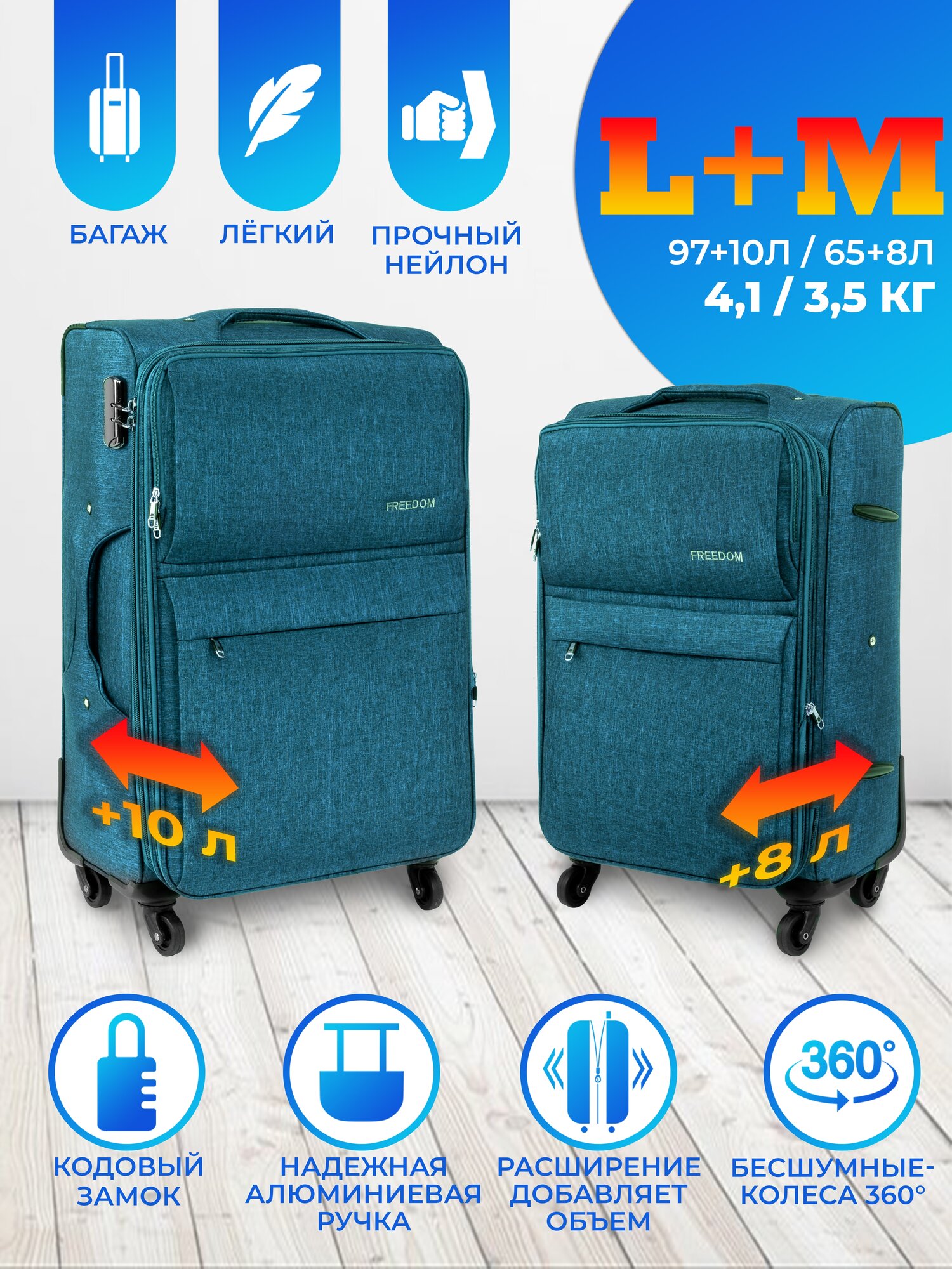 фото Набор тканевых чемоданов на колесах