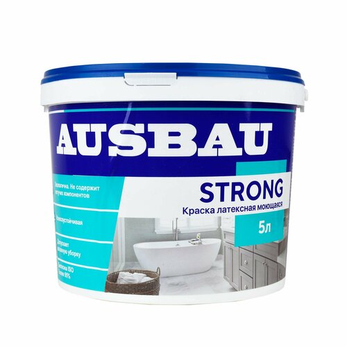 Краска моющаяся латексная AUSBAU STRONG гладкая быстросохнущая матовое покрытие, белый 5 л