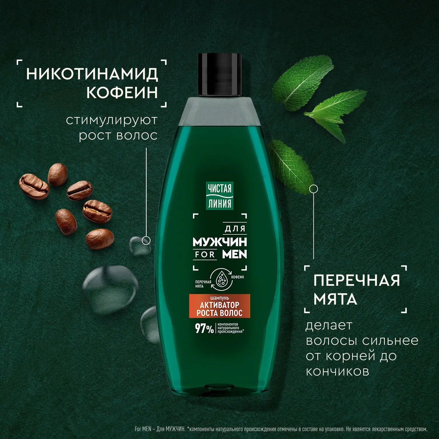Шампуни Для Мужчин Чистая Линия Шампунь с перечной мятой и кофеином 600мл 4605922031338