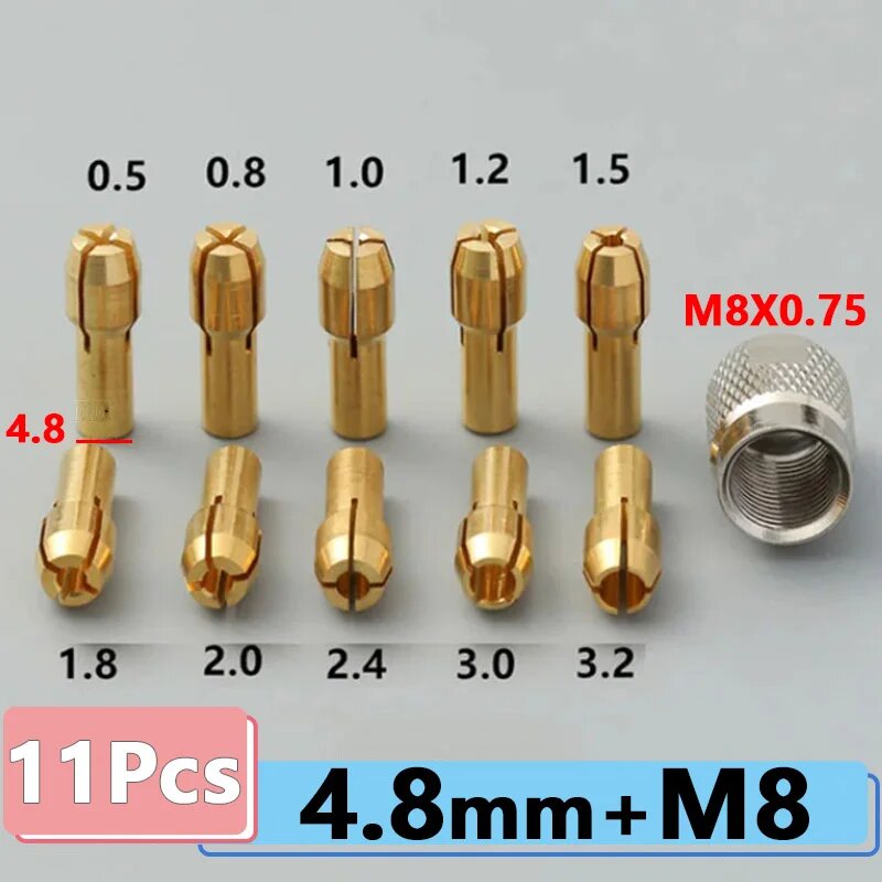 Латунный цанговый патрон 0 5-3 2 мм M7 M8  набор из 10 11 штук  Dia 4 8mmxM8 11Pcs 