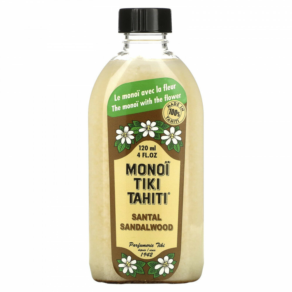 Monoi Tiare Tahiti, Monoi Tiki Tahiti®, кокосовое масло, сандал и сандал, 120 мл (4 жидк. унции)
