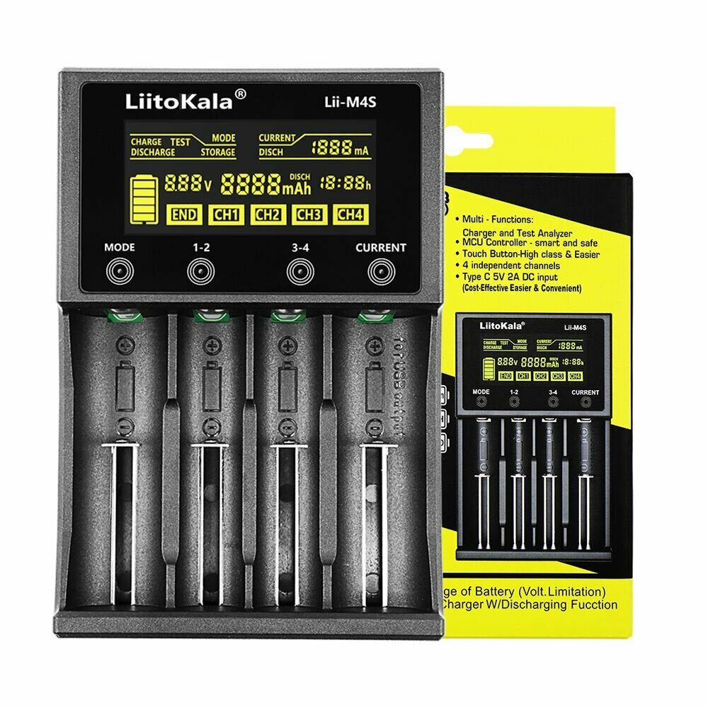 Зарядное устройство LiitoKala Lii-M4S, для 18650/26650/14500/AA/AAA, 4 слота — фото 1
