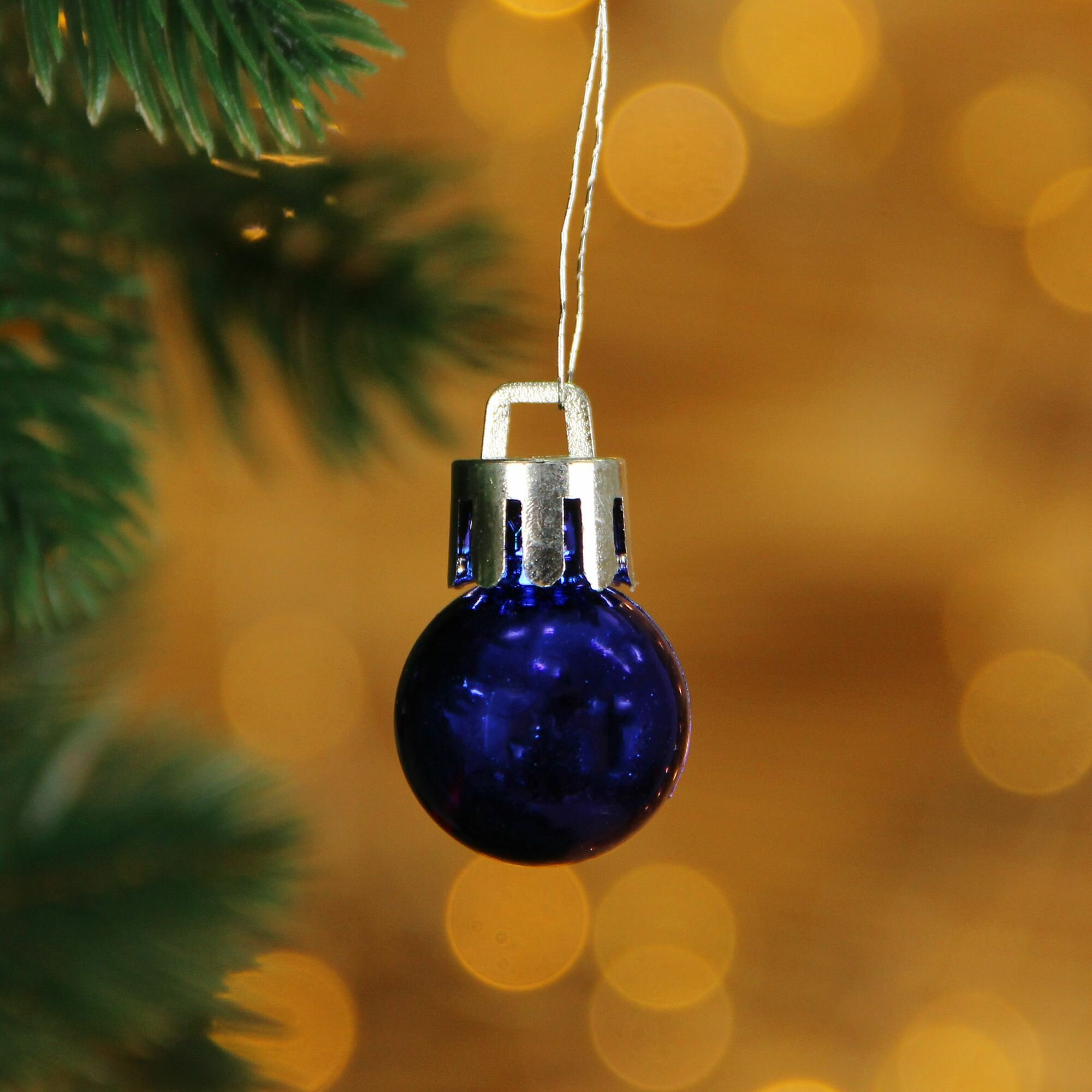Елочные шары набор 2 см, 50 шт, синий — фото 1