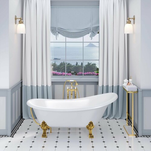 Ванна отдельностоящая EDELWEISS 170 х 80 см с золотыми ножками из литьевого мрамора Aqua de Marco 85680₽