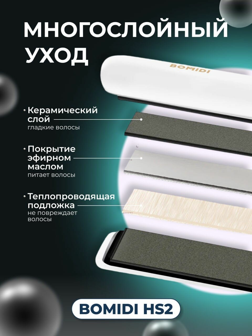 Изображение Выпрямитель Bomidi Hair Straightener, ионизация, вращение шнура