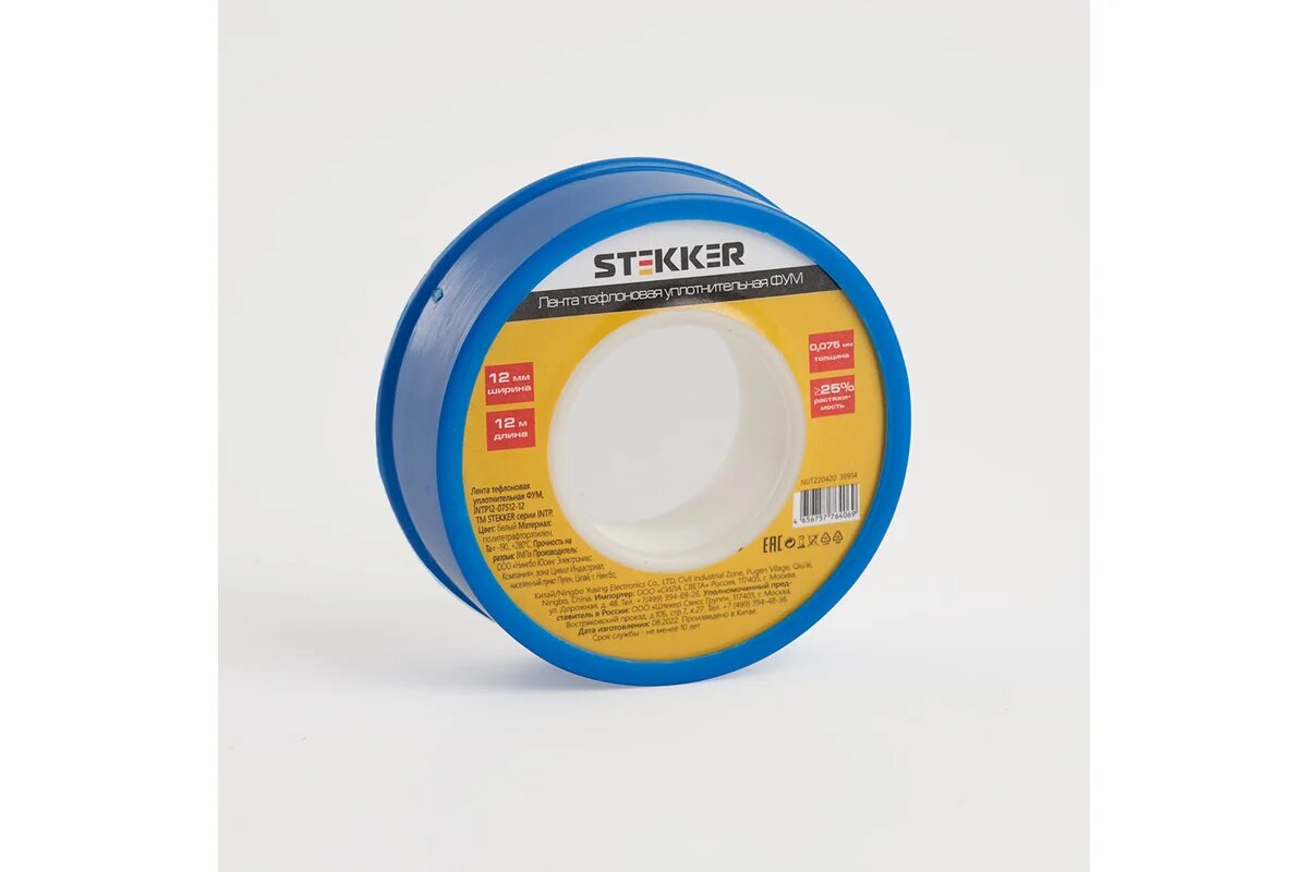 Уплотнительная тефлоновая лента STEKKER 03 г/м3 0075x12 мм 12 м белая INTP12-07512-12 39914