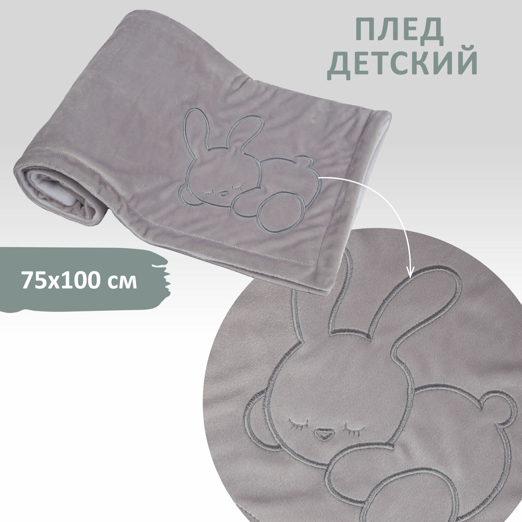 Плед детский для новорожденных мягкий плюшевый / Покрывало в кроватку коляску на прогулку