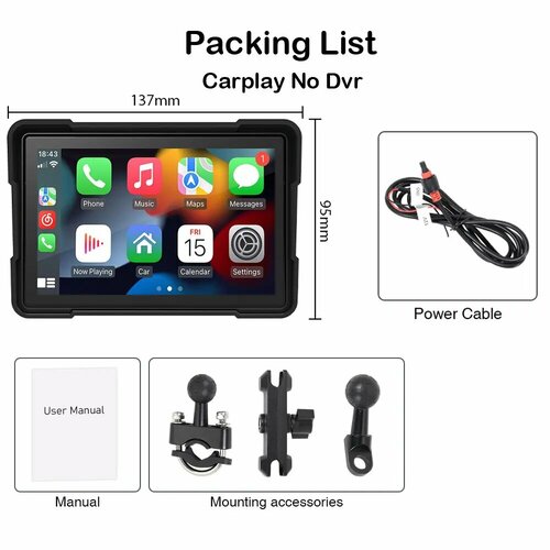 Freedconn C5000 навигация мотоцикл Carplay видеорегистратор Bluetooth автомобильное воспроизведение 5-дюймовый дисплей беспроводной Android авто монитор водонепроницаемый, C5000 No DVR