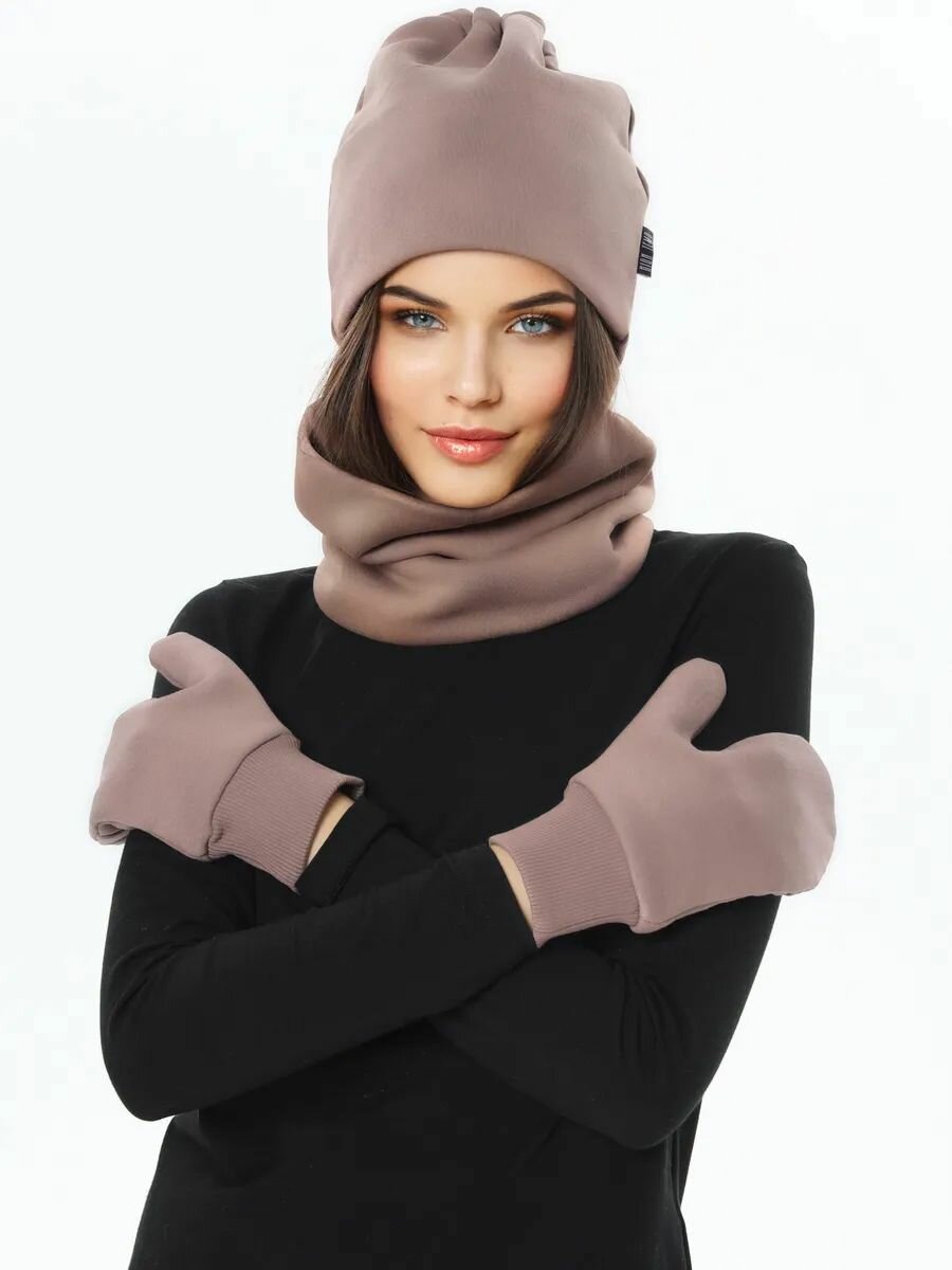 Комплект с головным убором HIGH TEMP Базовая коллекция для женщин, размер ONE SIZE, бежевый — фото 1