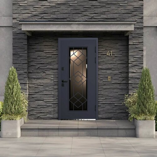 Изображение товара Дверь стальная мегатрон Термо-1 со стеклопакетом Графит муар RAL 7024 - Астана Эш Уайт 960 левая (терморазрыв)