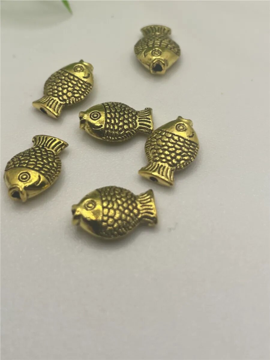 Бусины "Рыбки", бижутерный сплав, цвет золотистый, размер 12x8x4 мм, отверстие 1 мм, 10 штук — фото 1