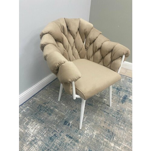 Кресло Мишлен VS каркас белый велюр бежевый 6500₽