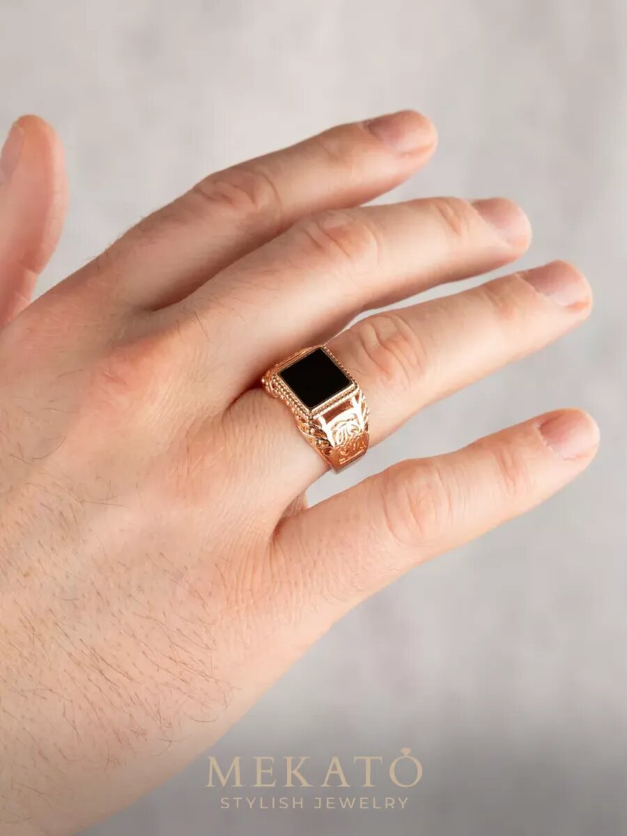 Кольцо МЕКАТО, оникс, размер 21, желтый, черный, розовый — фото 1