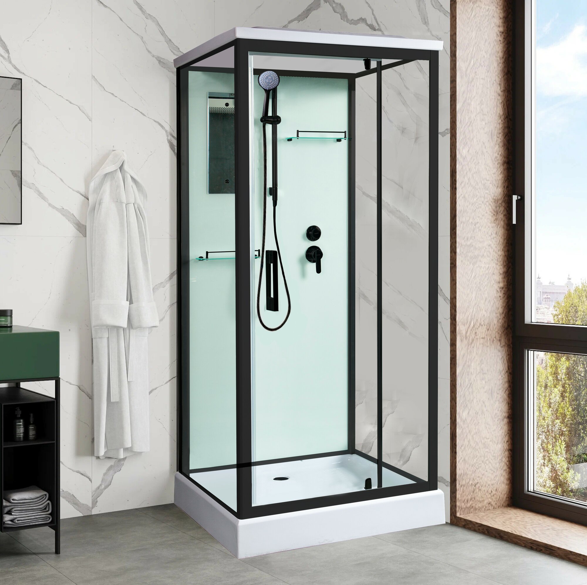 Душевая кабина River 90x90 TANA 90 BL стекло прозрачное, профиль черный
