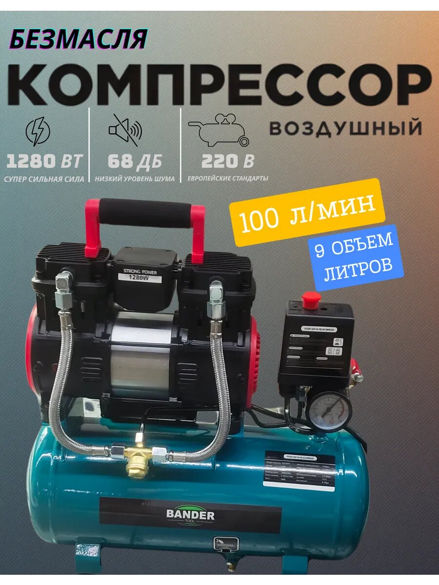 Купить надежный безмасляный компрессор 1280 Вт 100 л/мин покраски мастерской стоматологии