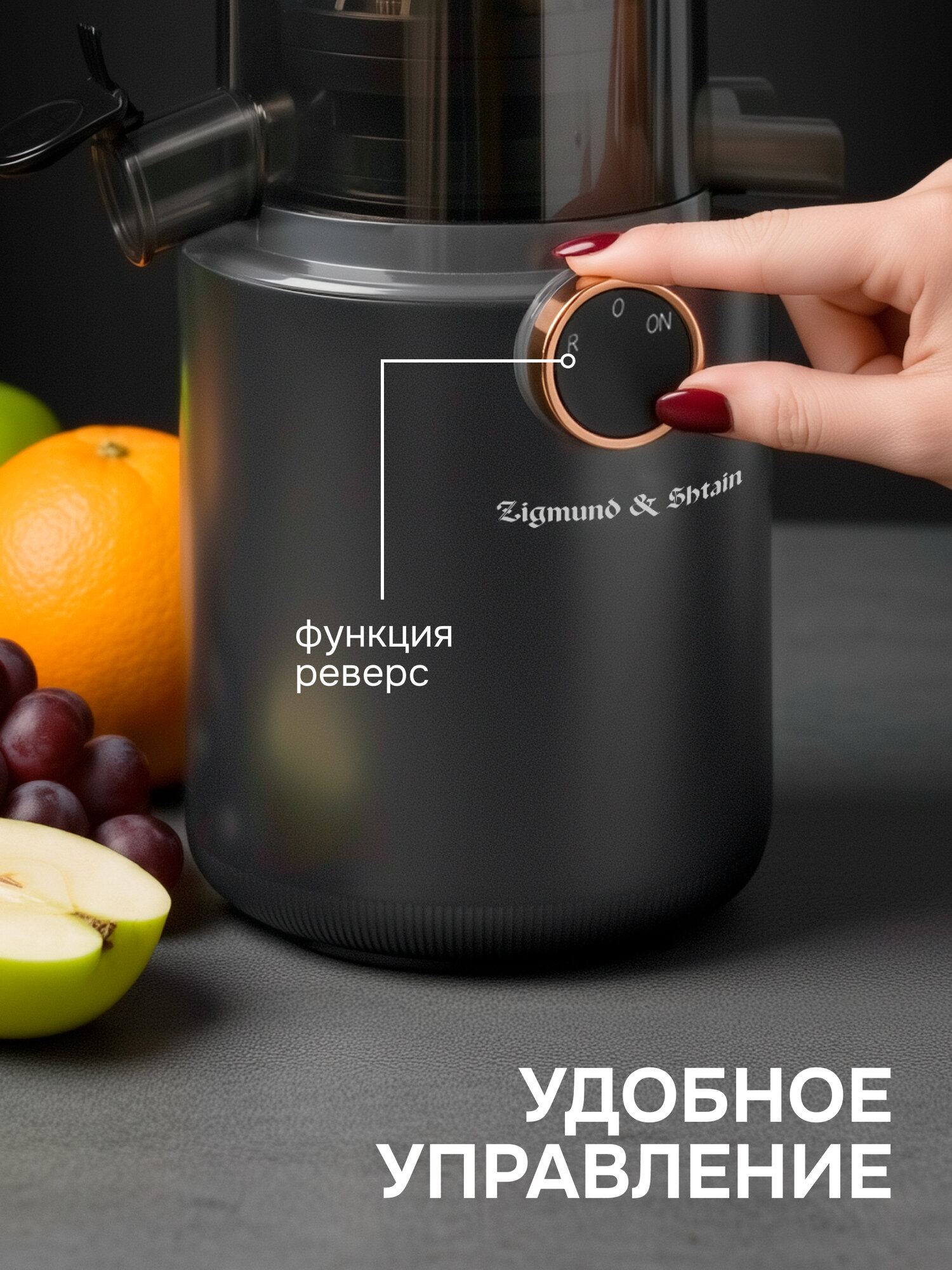 Соковыжималка Zigmund & Shtain ESJ-771, шнековая, 500 Вт, серый графит — фото 1