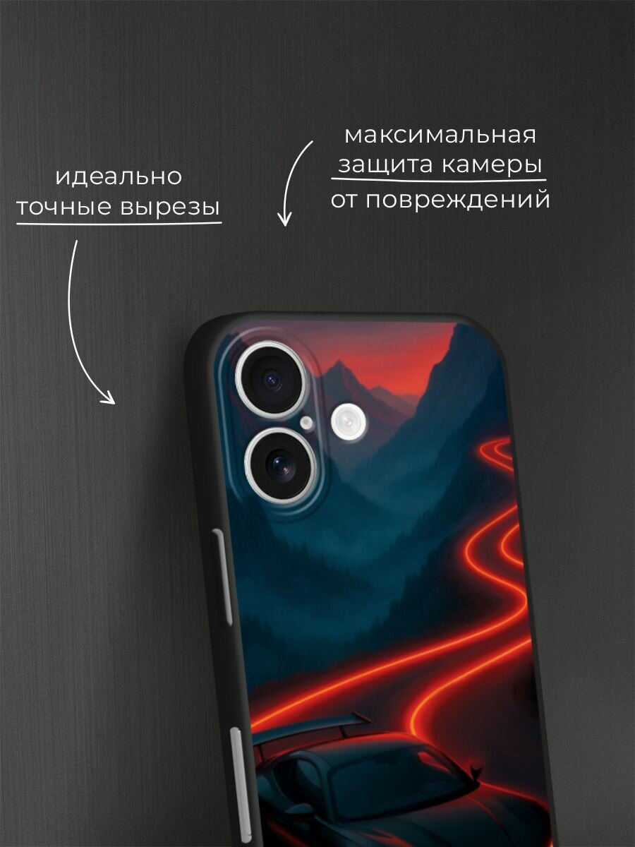 Черный матовый чехол на Apple iPhone 17 / Айфон 17 с принтом Красные следы от машины — фото 1