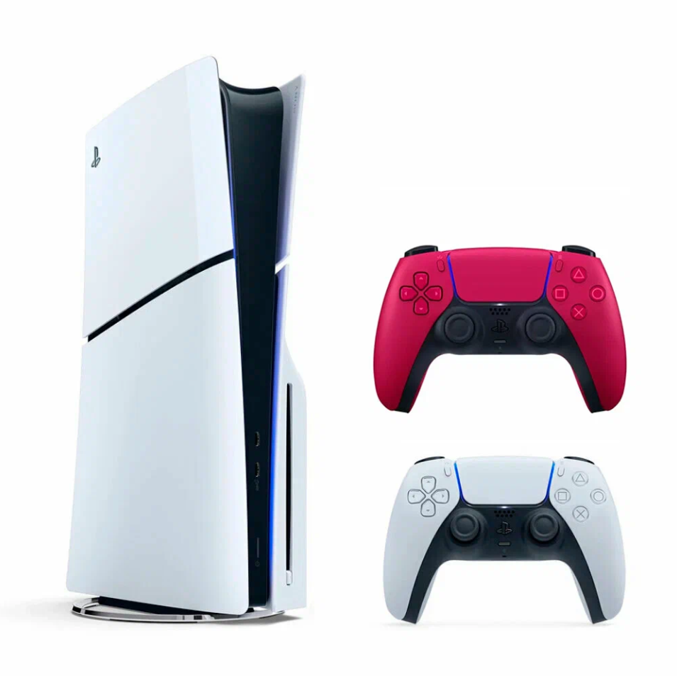 Игровая приставка Sony PlayStation 5 PS5 Slim  (с дисководом) 1000 ГБ SSD без игр белый (+1 красный геймпад)