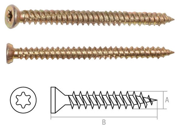 Шуруп по бетону 7.5х202 мм желтый цинк, T30 (20 шт в карт. уп.) STARFIX (SMC3-99245-20)