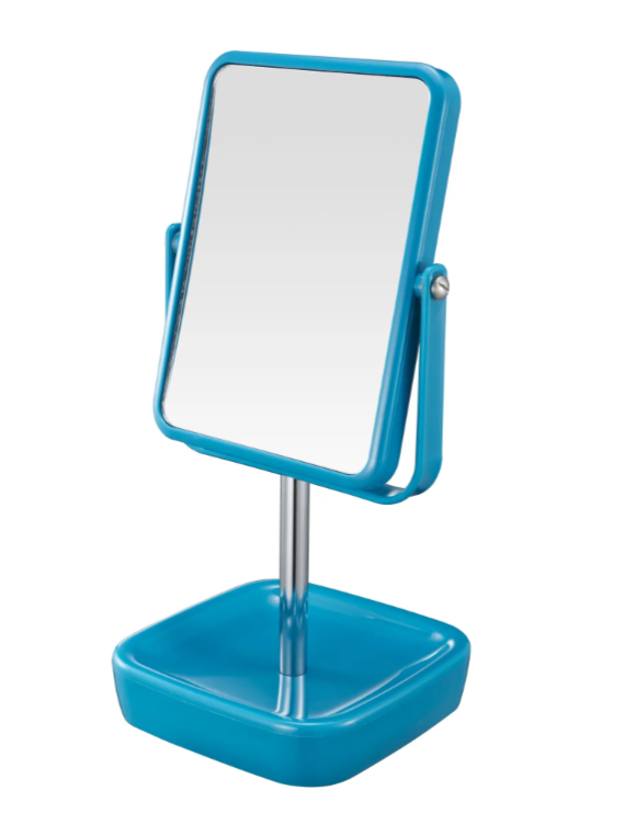 Зеркало косметическое Two Dolfins, настольное 2-х стороннее с 3-х кратным увеличением (оправа голубая)