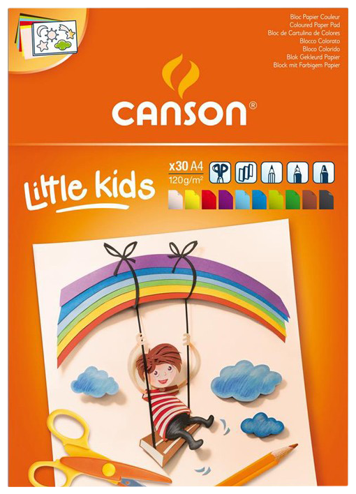 Альбом цветной бумаги для детского творчества Canson 120г/м2 10 цветов склейка 30 листов - фото №1