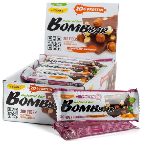 Протеиновый батончик BOMBBAR Natural Bar, 1200 г, 1200 мл, шоколад / фундук вафли bombbar natural bar 1200 г тирамису