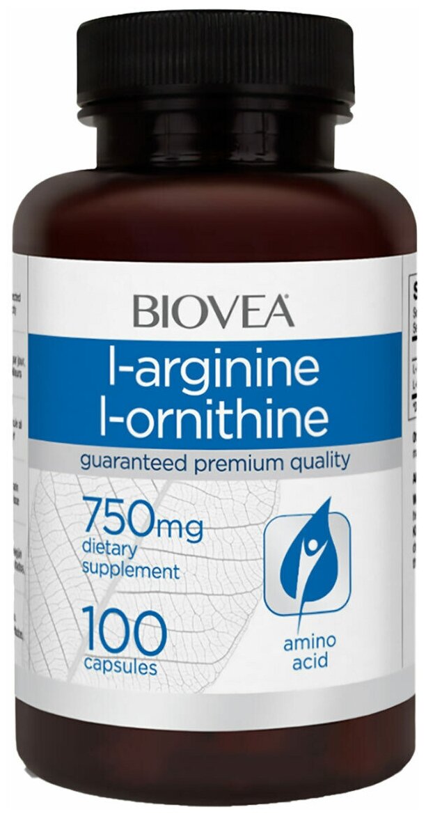 BioVea L-Arginine - L-Ornithine (750 mg) 100 caps "L-аргинин L-орнитин 750 мг" 100капс