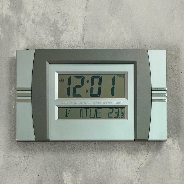 электронные будильник термометр календарь ААА формат ч - фотография № 1