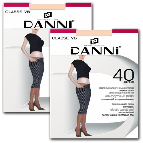 фото Колготки danni classe, 40 den, с шортиками, заниженная талия, 2 шт., размер 2, бежевый