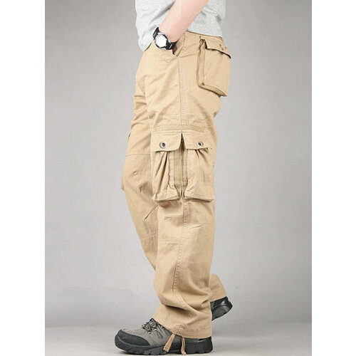 фото Брюки карго демисезонные, повседневные, прямой силуэт, карманы, размер 32, горчичный приют стиляги