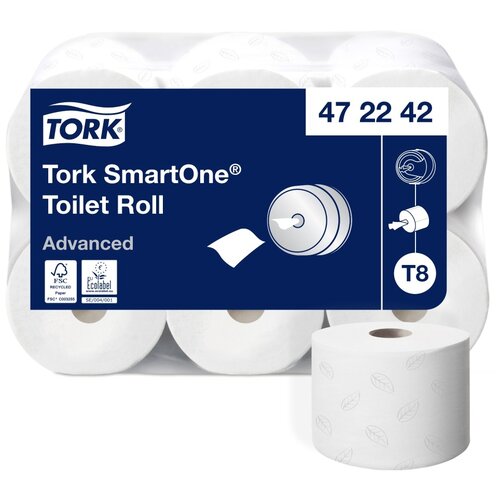Купить TORK T8 Туалетная бумага SmartOne в рулонах 1150 листов двухслойные. 6шт в упаковке, белый, вторичная целлюлоза, Туалетная бумага и полотенца