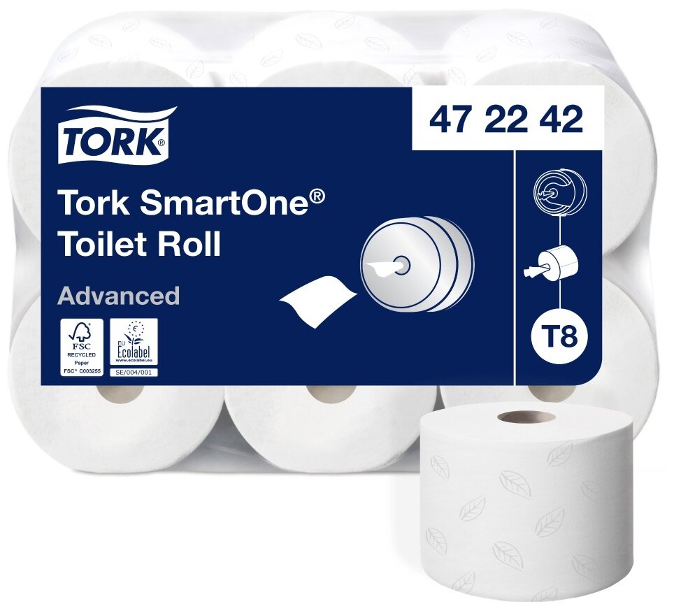 TORK T8 Туалетная бумага SmartOne в рулонах 1150 листов двухслойные. 6шт в упаковке