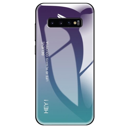 фото Чехол-бампер mypads для samsung galaxy s10 sm-g973f стеклянный из закаленного стекла с эффектом градиент зеркальный блестящий переливающийся фиолетовый