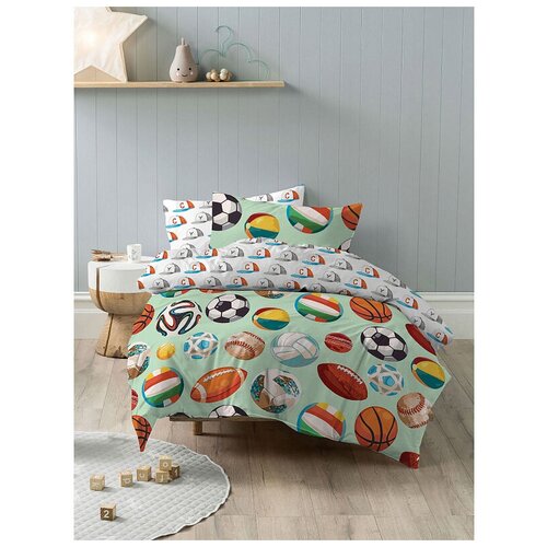 фото Постельное белье 1.5-спальное mona liza kids мячи, бязь, 50 х 70 см, зеленый/белый
