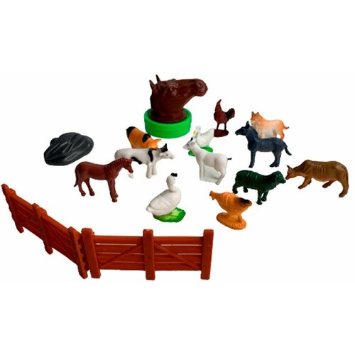 Набор из 12 фигурок Животные фермы + 3 декорации в тубусе