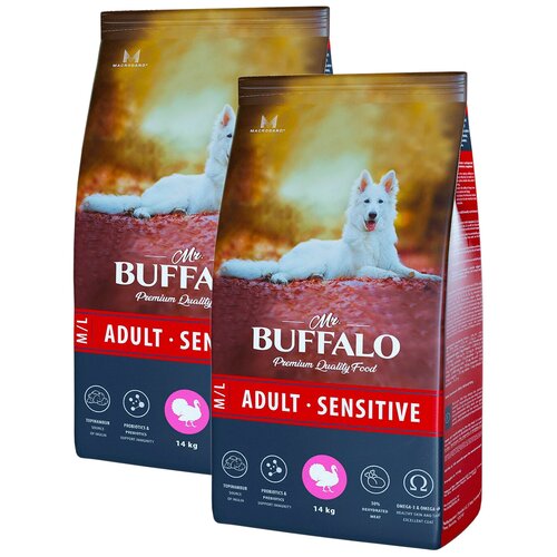 MR.BUFFALO ADULT M/L SENSITIVE для взрослых собак средних и крупных пород с чувствительным пищеварением с индейкой (14 + 14 кг)