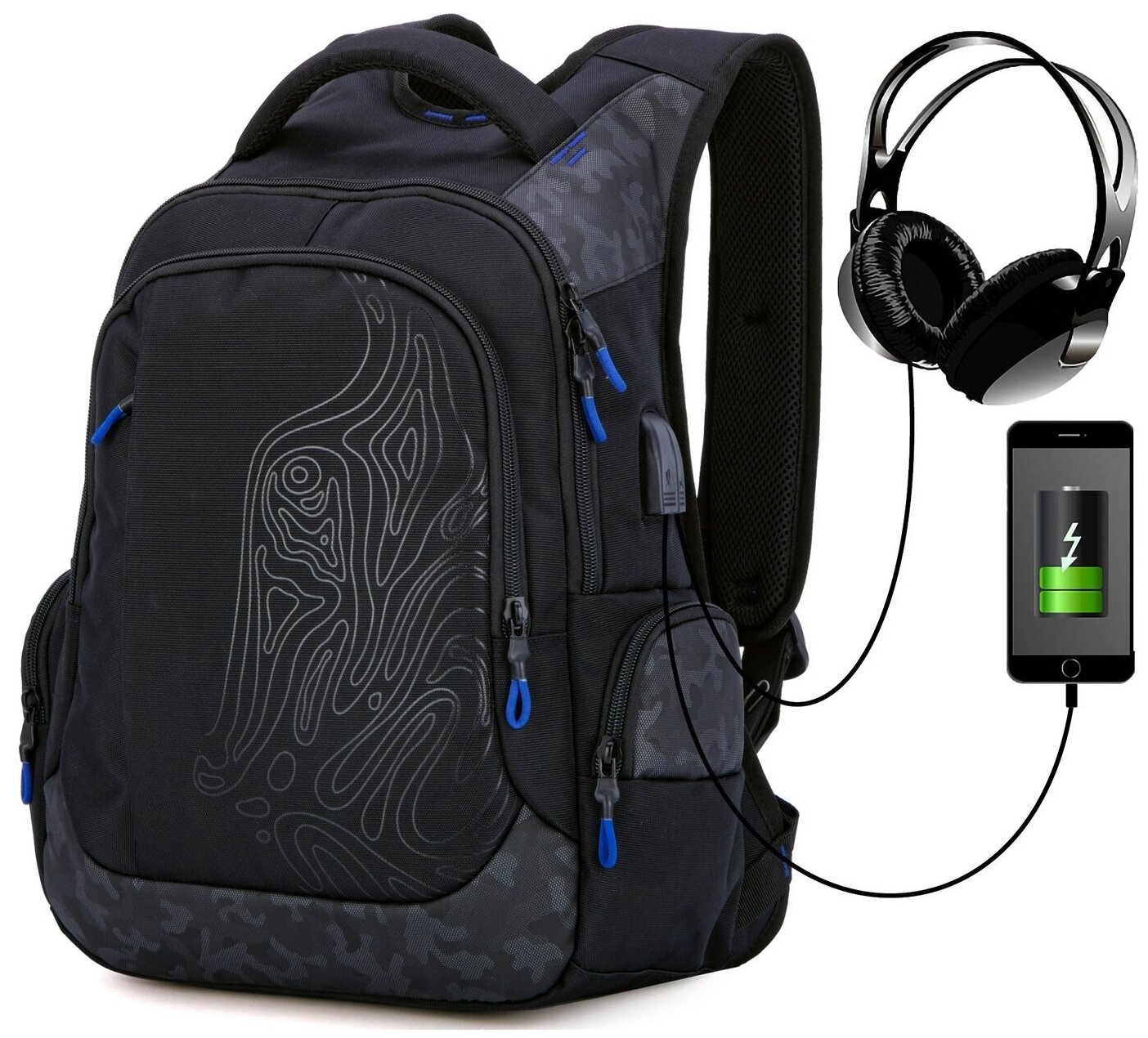 фото Школьный рюкзак для мальчиков подростков SkyName (СкайНейм) с анатомической спинкой USB выход