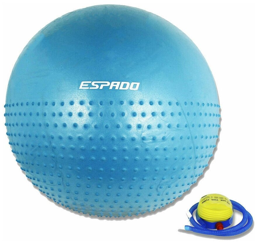 Мяч гимнастический ESPADO полумассажный 65см с насосом, антивзрыв (фитбол)
