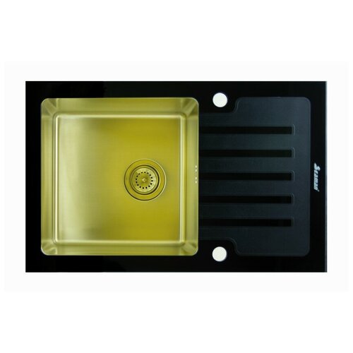 Врезная кухонная мойка 50х50см, Seaman ECO Glass SMG-780B PVD, матовое gold