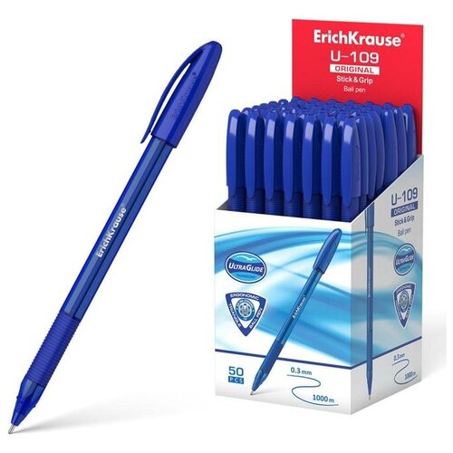 Ручка шариковая ErichKrause U-109 Original Stickamp; Grip 1.0, Ultra Glide Technology, синяя / 50шт в упаковке / ручка / набор 50шт ручка шариковая синяя 50шт в упаковке ручка набор 50шт