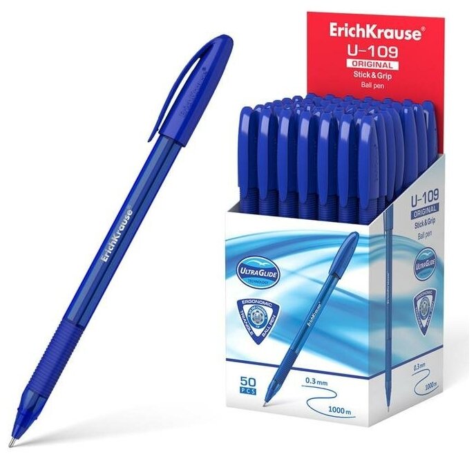 Ручка Erich Krause U-109 Original Stick&Grip Ultra Glide Technology шариковая синяя 1.0мм - фото №1