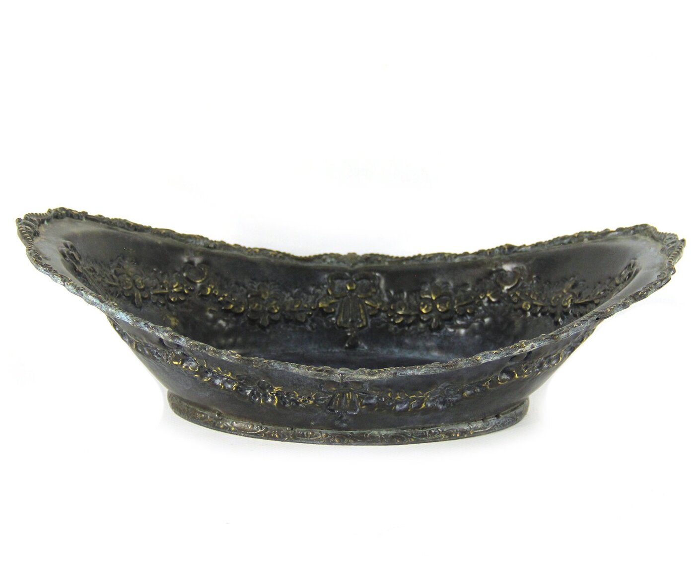 Конфетница под старину, патина, с бронзовым декором, 33*19*9см, Индия