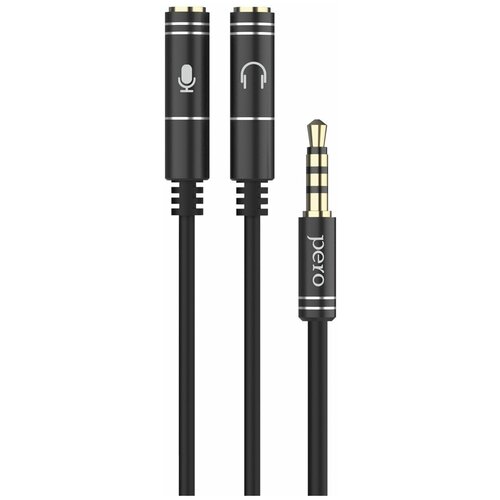 разветвитель cablexpert mini jack 3 5 2 x mini jack 3 5 cca 418 0 2 м белый Аудио разветвитель PERO AD08 PREMIUM AUX SPLITTER MIC + SPEAK, черный