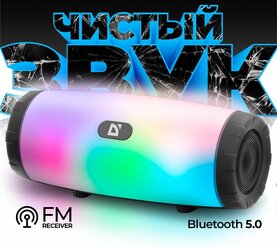 Колонка портативная музыкальная bluetooth, беспроводная с блютуз Defender Enjoy S600 10Вт, с подсветкой, BT, FM, USB, MicroSD, TF, AUX, Soft Touch