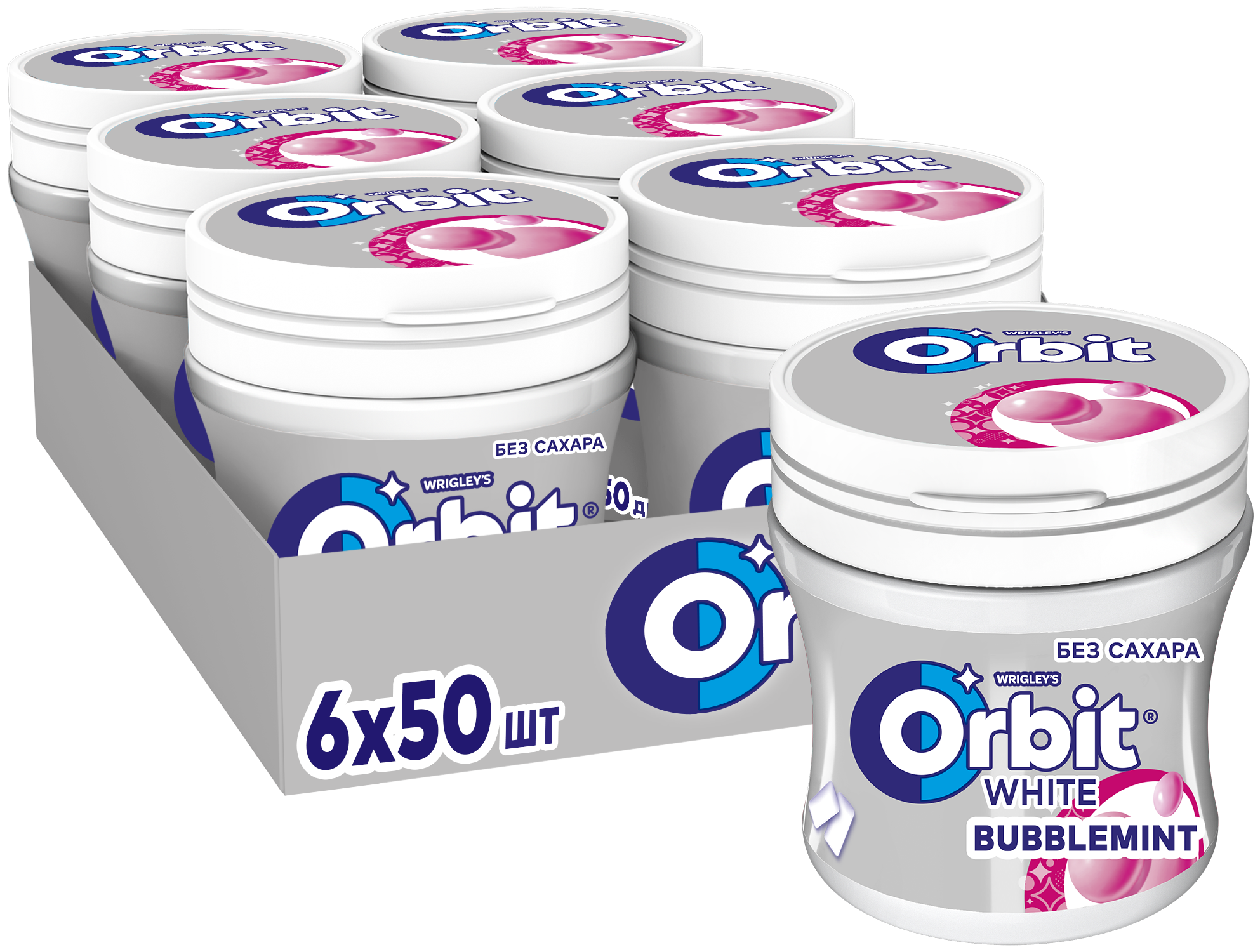 Жевательная резинка Orbit White Bubblemint без сахара, по 68 г, 6 шт. в уп.