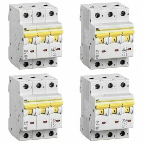 Выключатель автоматический 3П 63А характеристика С 6кА ВА47-60M IEK (упаковка 4 шт.)