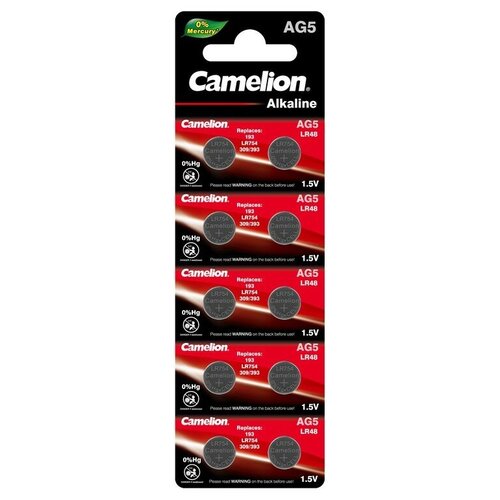 Батарейка Camelion AG5, в упаковке: 10 шт. camelion g 1 bl 10 mercury free ag1 bp10 0%hg 364a lr621 164 батарейка для часов 10 шт в уп ке