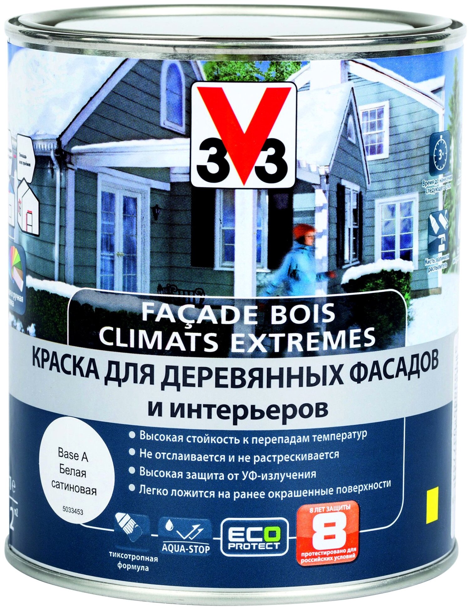 Краска акриловая V33 Climats Extremes для деревянных фасадов и интерьеров влагостойкая полуглянцевая