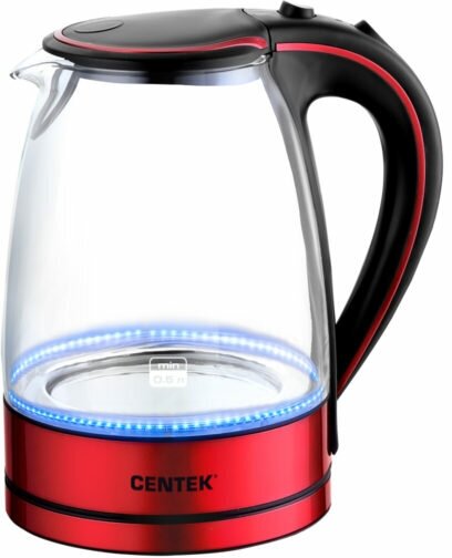 Чайник электрический Centek CT-1009 BLR, стекло, 1.7 л, 2200 Вт, подсветка, красно-черный