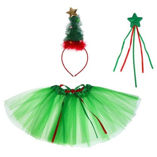 фото Карнавальный набор «ёлочка», 3 предмета: ободок, жезл, юбка двухслойная, 3-5 лет лас играс